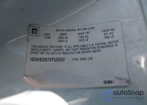 1999 Oldsmobile Intrigue Gl from USA, damaged, VIN 1G3WS52K7XF328362